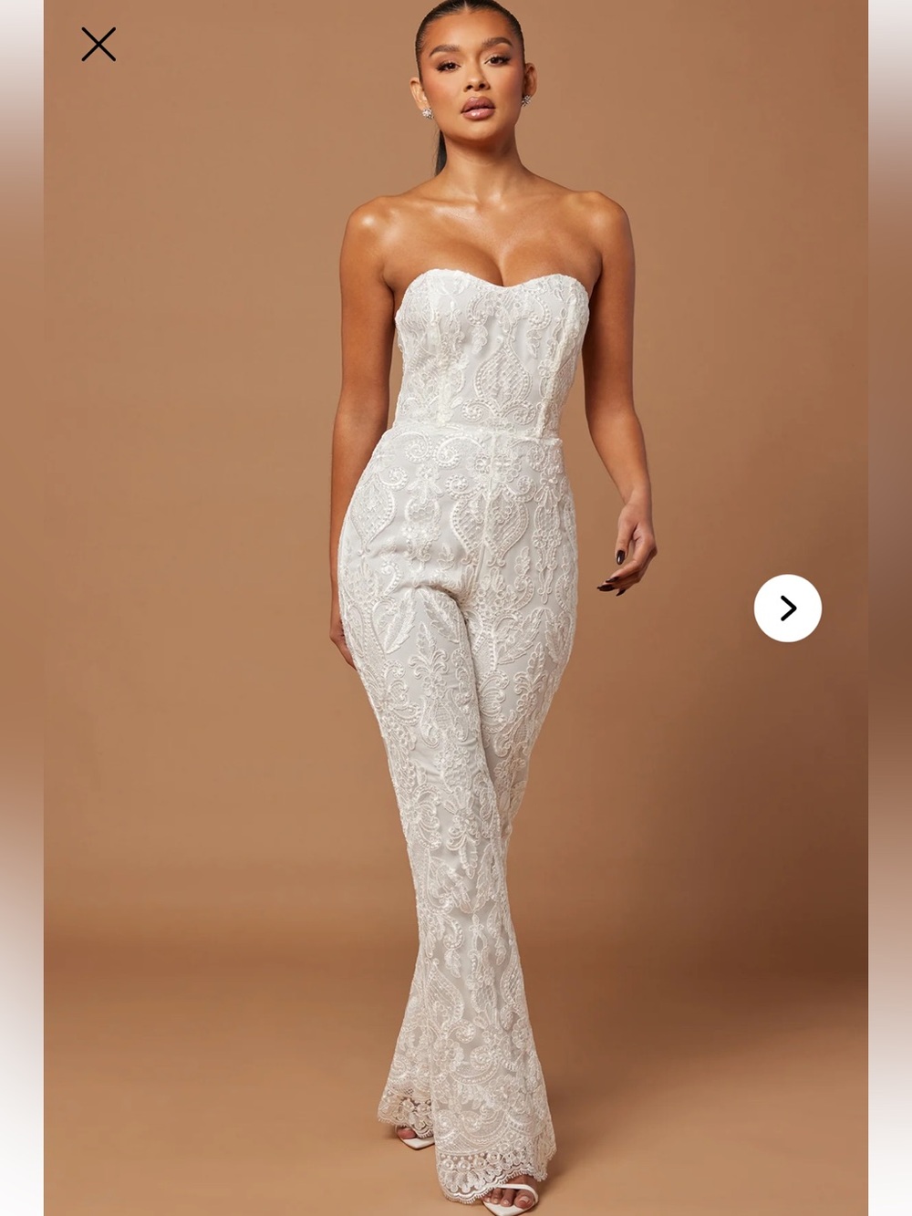 Fashion nova white bridal bachelorette Strapless Lace Esther Jumpsuit Ivory s